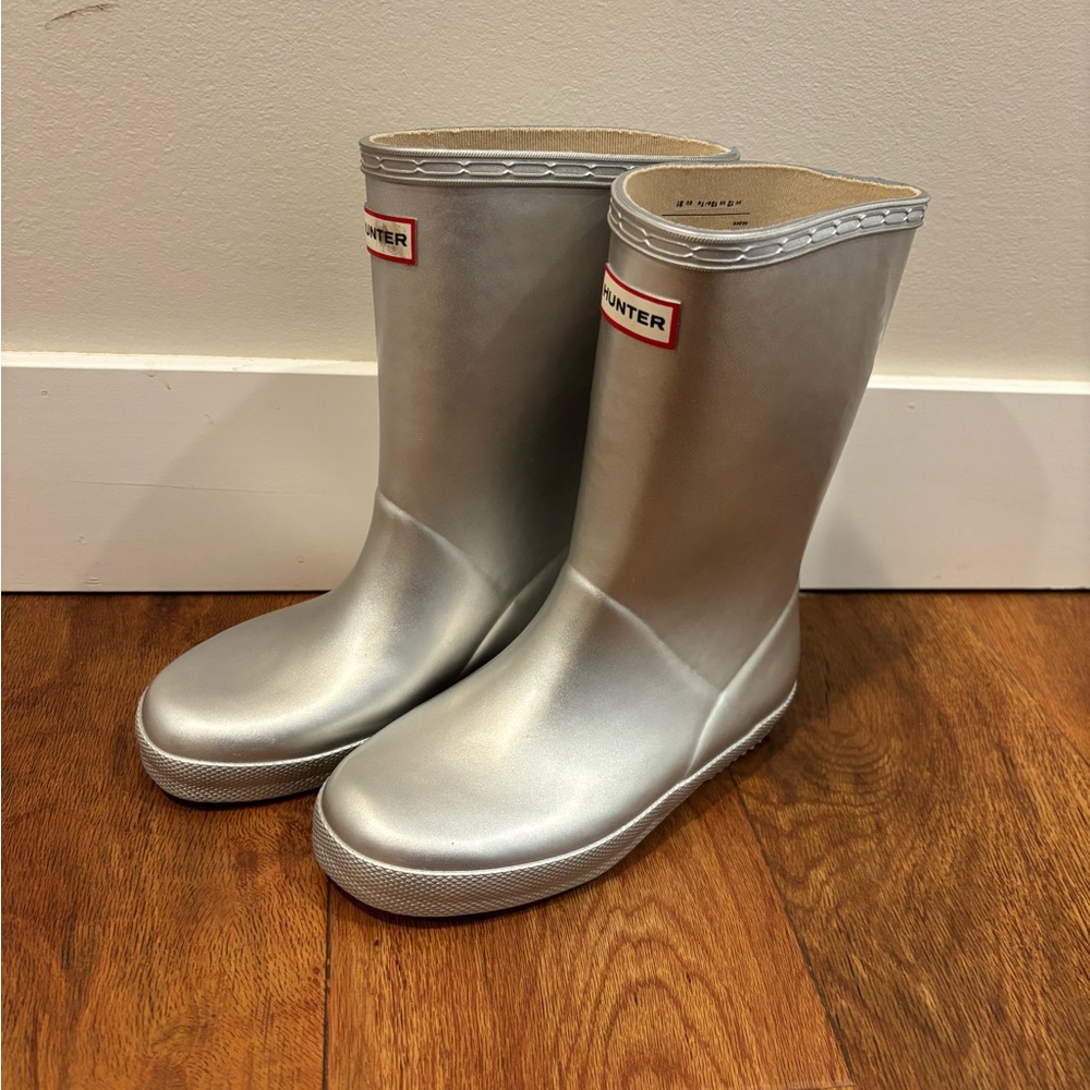 Hunter Kids Metallic Silver Rain Boots